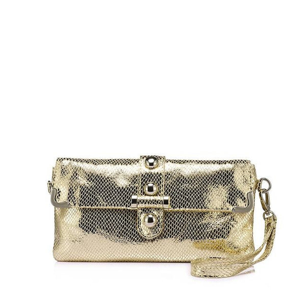 <bold>Clutch / Crossbody Bag <br>Genuine-Leather Handbag Gold - strapsandbrass.com
