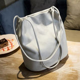 <bold>Bucket / Tote Bag<br>Vegan-Leather Handbag Gray - strapsandbrass.com