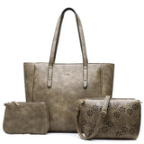 <bold>Tote Crossbody & Purse Set <br>Vegan-Leather Handbag Gray - strapsandbrass.com
