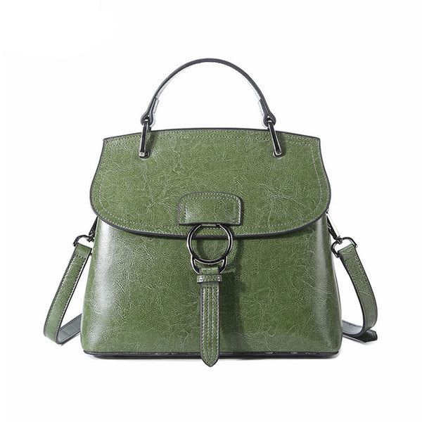<bold>Top-Handle / Crossbody Bag <br>Genuine-Leather Handbag Green - strapsandbrass.com