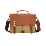 Messenger Bag | Briefcase <br> Genuine Leather | Canvas Handbag Khaki - strapsandbrass.com