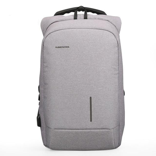 Backpack USB Charging & Anti-Theft <br> Nylon Backpack Light Grey / 15 Inches - strapsandbrass.com