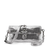 <bold>Clutch / Crossbody Bag <br>Genuine-Leather Handbag Silver - strapsandbrass.com