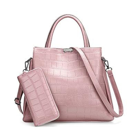 <bold>Tote Bag & Clutch Set <br>Vegan-Leather Handbag Pink - strapsandbrass.com