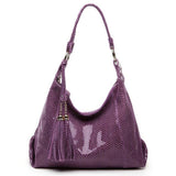 <bold>Hobo / Tote Bag  <br>Genuine-Leather Handbag Purple - strapsandbrass.com