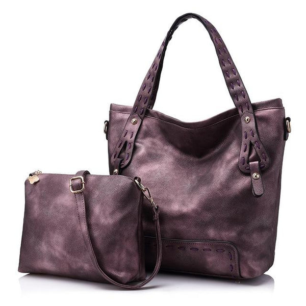 <bold>Tote & Crossbody Bag Set <br>Vegan-Leather Handbag Purple - strapsandbrass.com