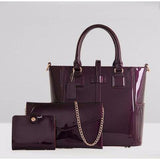 <bold>Tote Crossbody Bag & Purse Set <br>Vegan-Leather Handbag Purple - strapsandbrass.com