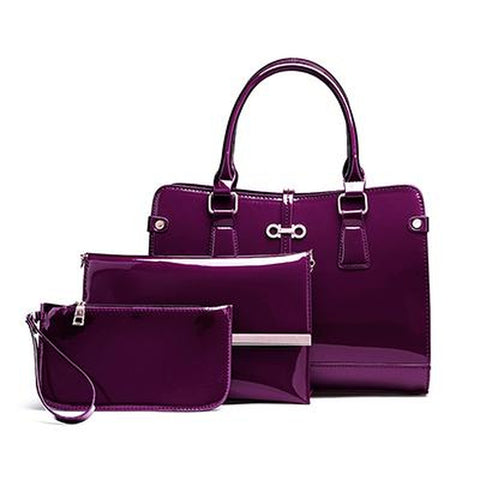 <bold>Tote Crossbody Bag & Purse Set <br>Vegan-Leather Handbag Purple - strapsandbrass.com