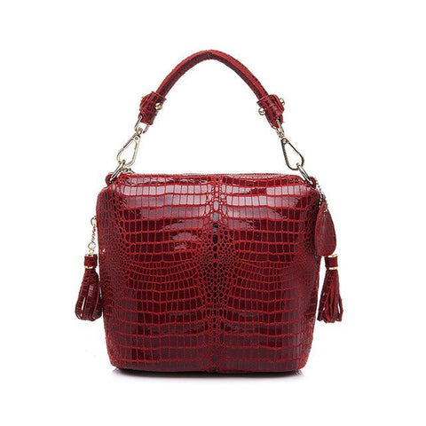 <bold>Bucket / Tote Bag <br>Genuine-Leather Handbag Red - strapsandbrass.com