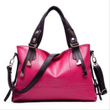 <bold>Tote / Crossbody Bag  <br>Genuine-Leather Handbag Rose Red - strapsandbrass.com