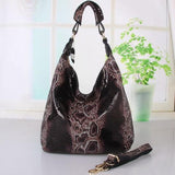 <bold>Hobo / Tote Bag <br>Genuine-Leather Handbag Serpentine Black - strapsandbrass.com