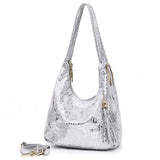 Hobo / Tote Bag <br>Genuine-Leather Handbag Silver - strapsandbrass.com