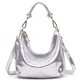 <bold>Hobo / Tote Bag  <br>Genuine-Leather Handbag Silver - strapsandbrass.com
