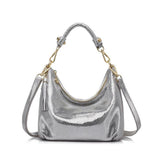 <bold>Hobo  / Tote Bag <br>Genuine-Leather Handbag Silver - strapsandbrass.com
