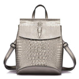 <bold>Fashion Backpack <br>Genuine-Leather Handbag Sliver Gray - strapsandbrass.com