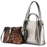 <bold>Tote & Crossbody Bag Set <br>Genuine-Leather Handbag Sliver Gray - strapsandbrass.com