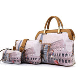 <bold>Tote Crossbody Bag & Purse Set <br>Canvas & Vegan-Leather Handbag Trolley Girl - strapsandbrass.com