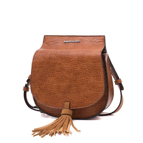 <bold>Shell / Crossbody Bag  <br>Vegan-Leather Handbag YellowBrown - strapsandbrass.com