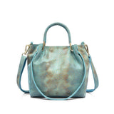 <bold>Bucket / Crossbody Bag <br>Genuine-Leather Handbag Yellow Blue - strapsandbrass.com