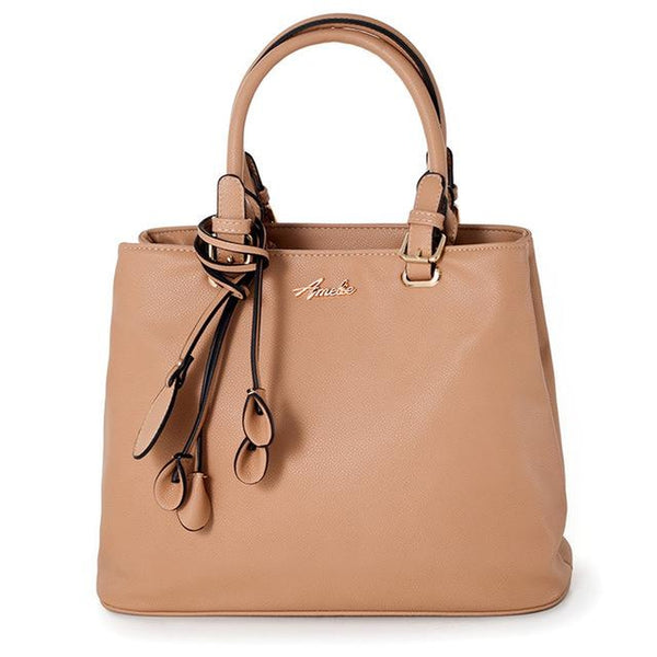 <bold>Top-Handle  / Shoulder Bag  <br>Vegan-Leather Handbag Beige - strapsandbrass.com
