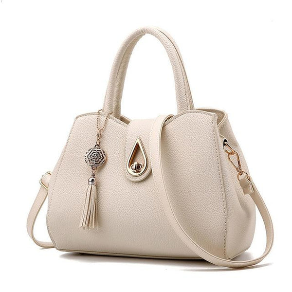 <bold>Top-Handle / Shoulder Bag <br>Vegan-Leather Handbag Beige - strapsandbrass.com