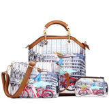 <bold>Tote Crossbody Bag & Purse Set <br>Canvas & Vegan-Leather Handbag bicyle girl - strapsandbrass.com