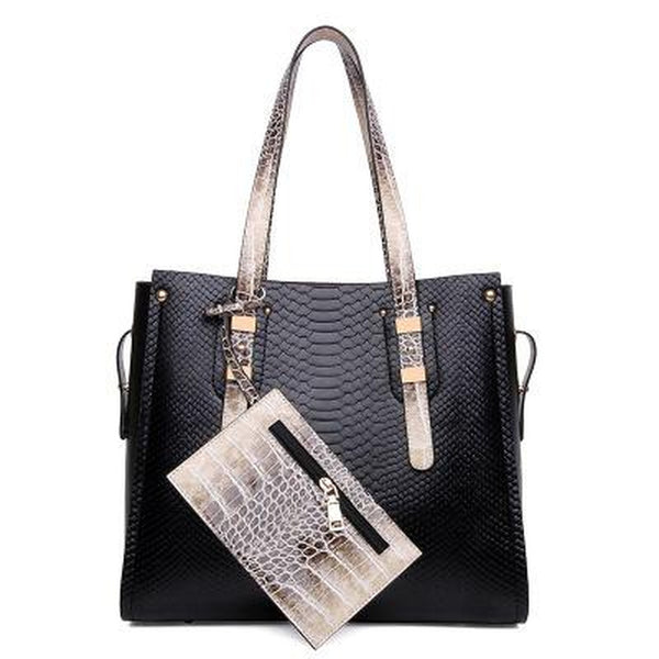 Tote / Shoulder Bag  <br>Vegan-Leather Handbag Black - strapsandbrass.com