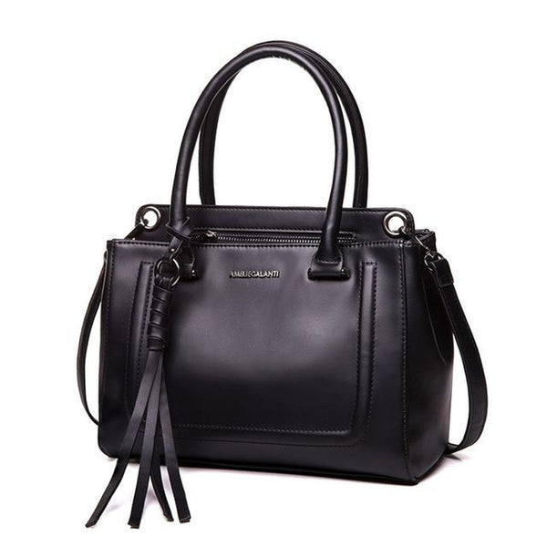 <bold>Top-Handle / Tote  Bag  <br>Vegan-Leather Handbag Black - strapsandbrass.com