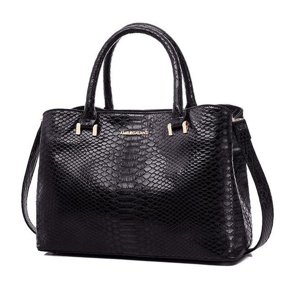 <bold>Top-Handle / Tote Bag <br>Vegan-Leather Handbag Black - strapsandbrass.com