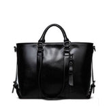 Tote / Shoulder Bag  <br>Genuine-Leather Handbag Black - strapsandbrass.com