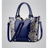 <bold>Tote / Shoulder Bag <br>Genuine-Leather Handbag Blue - strapsandbrass.com