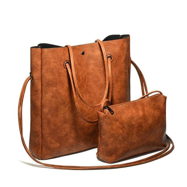 <bold>Tote & Crossbody Bag Set <br>Vegan-Leather Handbag Brown - strapsandbrass.com