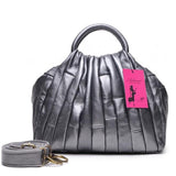 <bold>Tote / Shoulder Bag <br>Genuine-Leather Handbag Silver - strapsandbrass.com
