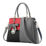 <bold>Top-Handle / Messenger Bag <br>Vegan-Leather Handbag Gray Red - strapsandbrass.com