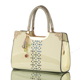 <bold>Top-Handle Bag / Satchel  <br>Genuine-Leather Handbag Yellow - strapsandbrass.com
