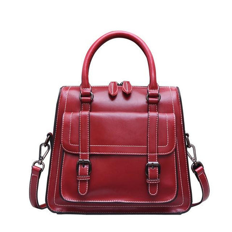 <bold>Top-Handle / Messenger Bag <br>Genuine-Leather Handbag Red - strapsandbrass.com