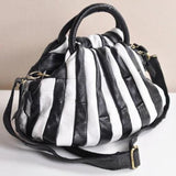 <bold>Tote / Shoulder Bag <br>Genuine-Leather Handbag White and Black - strapsandbrass.com